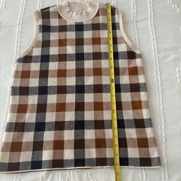 LOFT Petite Plaid Sweater Vest Retro 70s Style Lightweight Cotton Knit - Picture 6 of 7